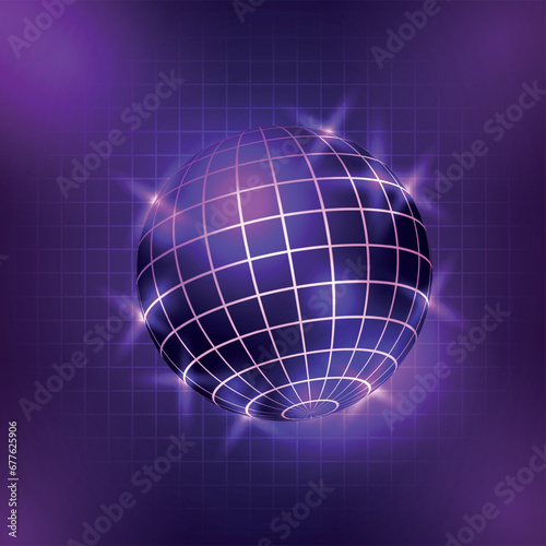 Neon disco ball background and night club party ball light glowing