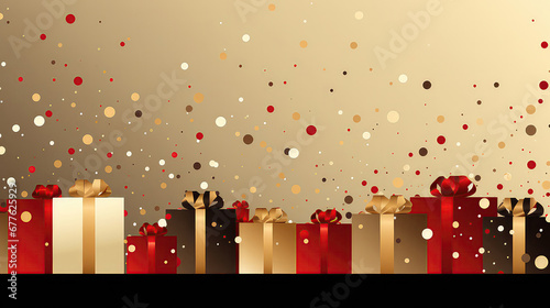Christmas background with gift boxes and falling confetti. Vector illustration.  © korkut82