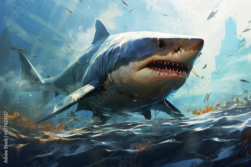 illustration of a shark in nature photo