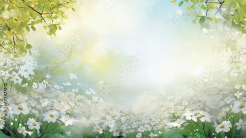 wood white bright border sunlit illustration easter leaf, forest sun, floral garden wood white bright border sunlit