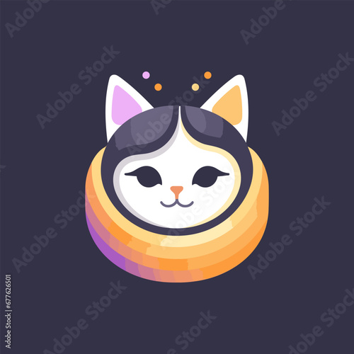 Cat hotel filled colorful logo. Care and wellness Natural, holistic care. Design element. Created with artificial intelligence. Ai art for corporate branding, pet shop startup