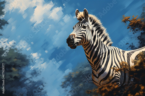 illustration of a painting of a zebra in nature
