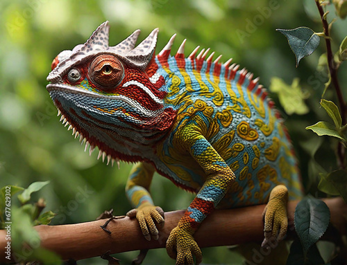 Close-up composition showcasing the texture and patterns of a chameleon's tail