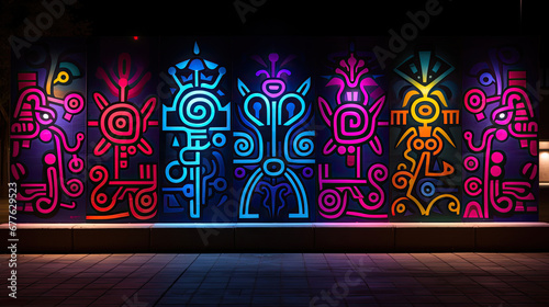 Graffiti on the wall. Mural art at the street. Colorful, abstract art painting on the wall in the public art gallery.