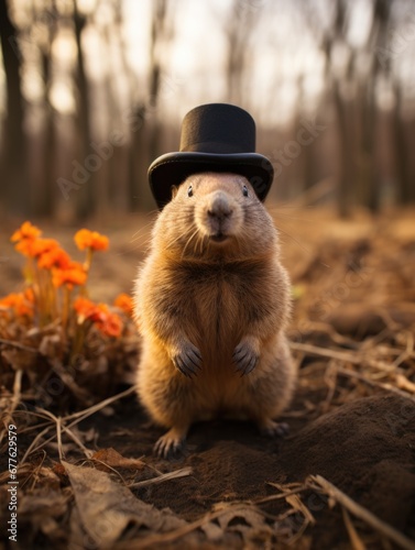 Groundhog Day celebration, with Punxsutawney Phil emerging to predict the weather, an annual tradition in February, anticipating an early spring or extended winter