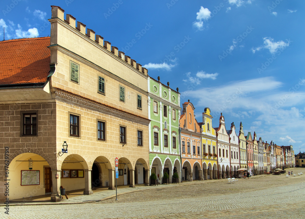 Telc town square with renaissance and baroque houses