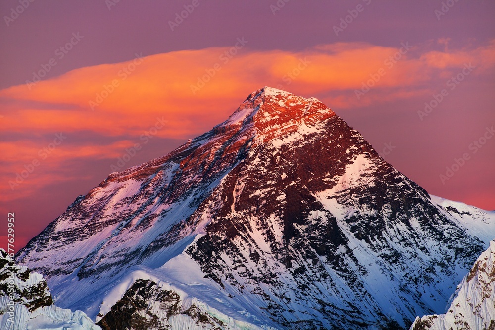 Evening sunset panoramic view of mount Everest