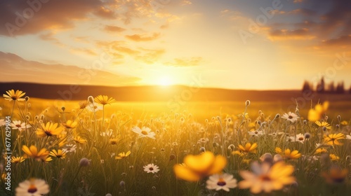 landscape meadow yellow sunset captivating illustration green sunbeautiful  grass field  natural beauty landscape meadow yellow sunset captivating