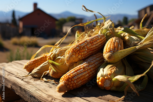 An image of a rural cornfield with a wooden fence in the foreground, depicting the charm of agrarian life.  