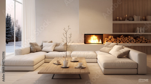 White corner sofa near fireplace © PZ SERVICES