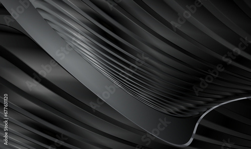 Abstract futuristic black metallic background with waved design. Abstract 3d luxury black curve background. Parallel lines. Black curvy pattern surface. Warped metallic stripes. Premium Vector EPS10. photo