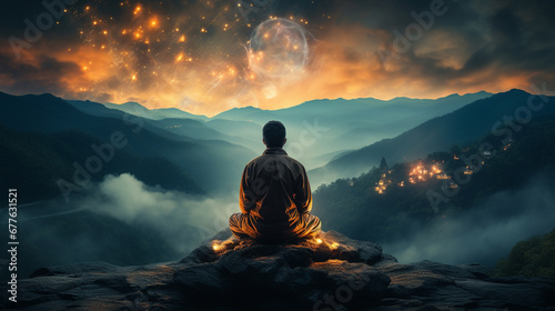 meditation in the mountains HD 8K wallpaper Stock Photographic Image 