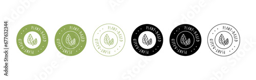 Plant based product icon. Round vector sticker set in different colors, isolated on white background