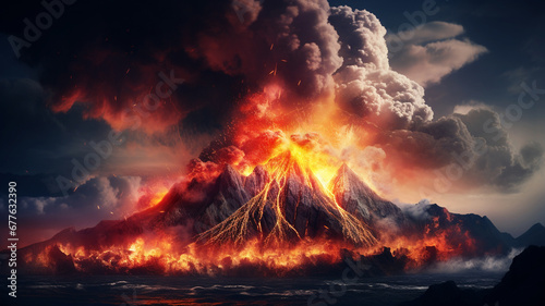 Volcano eruption apocalyptic disaster scene