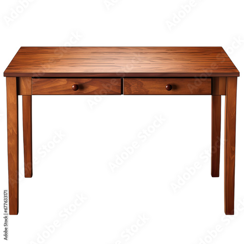 Wooden desk with drawers on transparent or white background, PNG