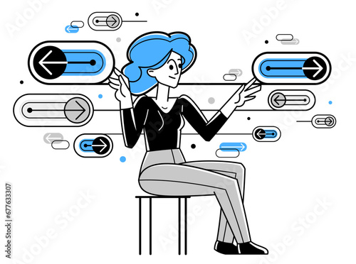 Engineer organizing some abstract technological system, administration tech digital process, abstract intellectual technician, innovation and automation.