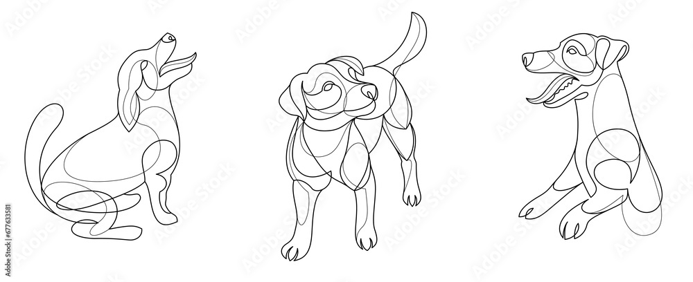 Funny dog linear vector illustrations set isolated, Jack Russel Terrier pet playful and cute, adorable dog.