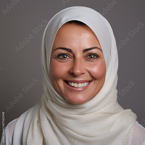 Portrait Happy Smile Woman under photo studio light