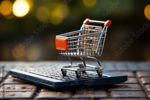  mini shopping cart on a computer keyboard
