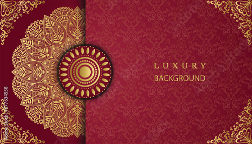 Luxury ornamental mandala design background in gold color. Beautiful luxury mandala background. Design for invitation, wedding card, Diwali, decoration. India, Indian, Arabic, Damask, Asian, Turkish