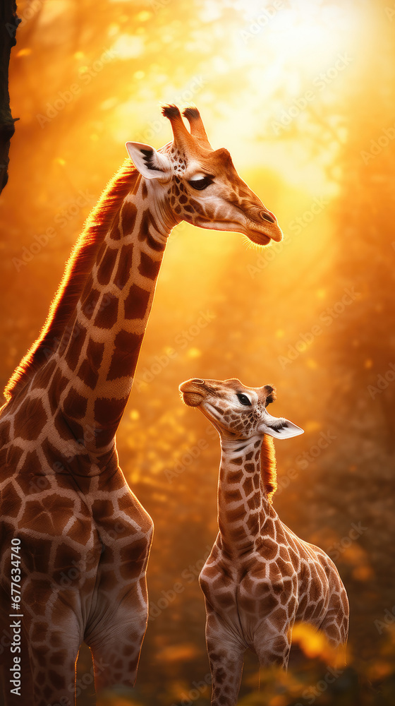 Fototapeta premium Mother giraffe with her baby