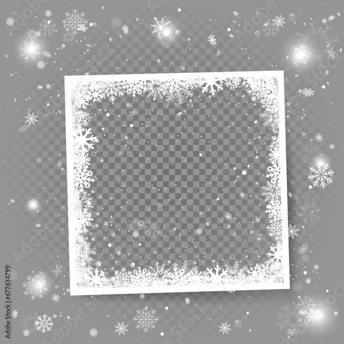 Christmas winter photo frame template with snow