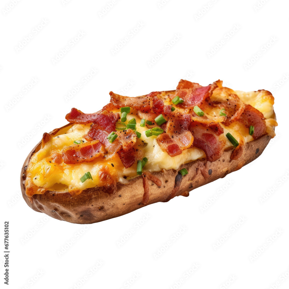Potato Skins with Bacon and Cheese Isolated on a Transparent Background Potato Skins with Bacon and Cheese Isolated on a Transparent Background