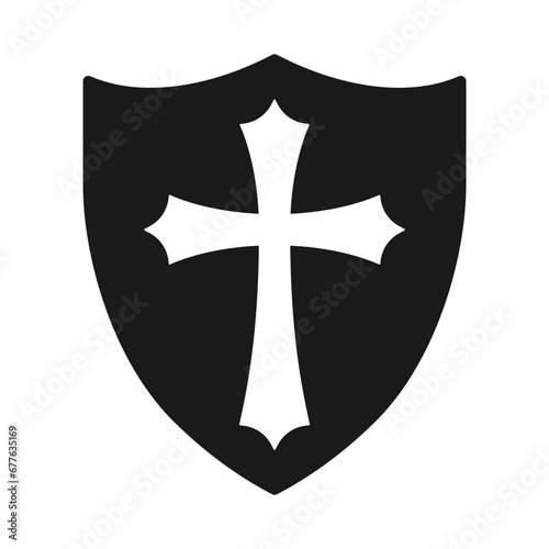 Shield and cross icon. Coat of arms symbol. heraldry sign. Vector illustration image.