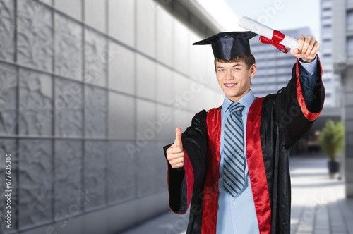 Graduation young man student celebrate with education certificate, AI generated image