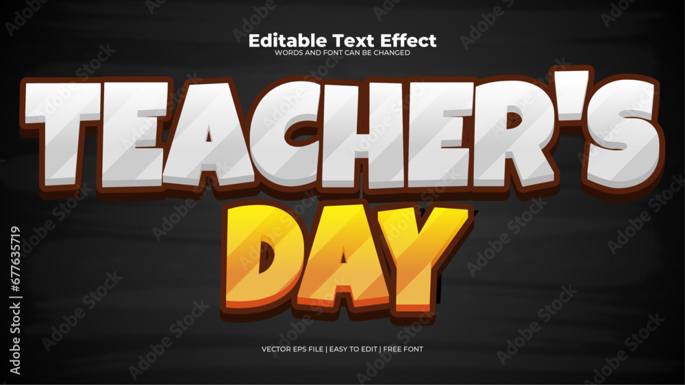 Black silver and gold teachers day 3d editable text effect - font style