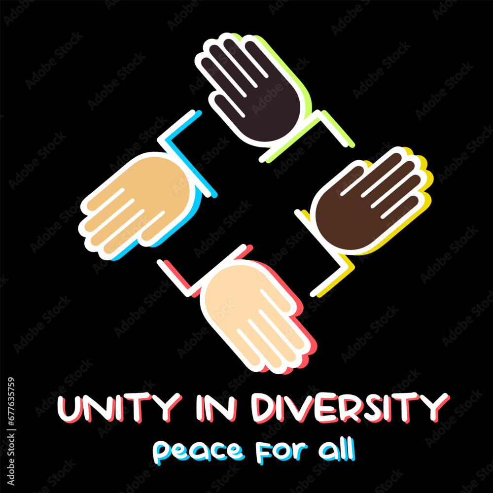 Unity in diversity is depicted through a group of diverse individuals holding wrists that symbolizing support and expressing peace for all races and a sense of togetherness in a vector design Unity in diversity is depicted through a group of diverse individuals holding wrists that symbolizing support and expressing peace for all races and a sense of togetherness in a vector design