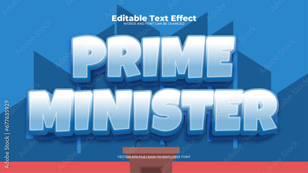 Blue white and red prime minister 3d editable text effect - font style - obrazy, fototapety, plakaty 