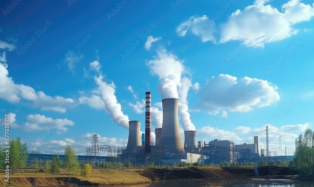Industrial Powerhouse: Billowing Clouds of Smoke Emanating from Factory Chimneys Industrial Powerhouse: Billowing Clouds of Smoke Emanating from Factory Chimneys