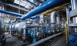 Industrial Pipes and Valves in a Spacious Manufacturing Facility