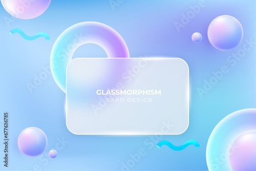 Realistic GlassMorphism style trendy card with holographic 3d effect fluid modern banner design background