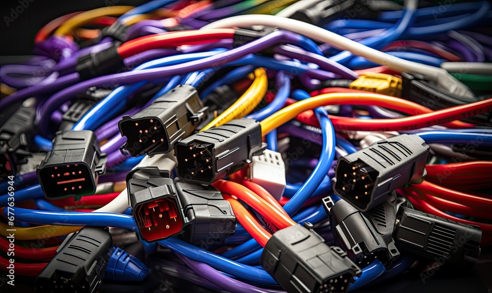 A Vibrant Array of Colorful Wires Intertwined on a Table A Vibrant Array of Colorful Wires Intertwined on a Table