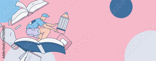 Education learning people flat vector concept hand drawn illustration
