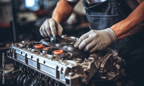 A Skilled Mechanic Repairing an Automobile Engine in a Well-Equipped Garage
