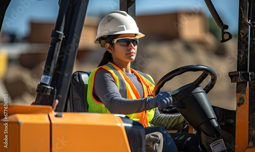 A Woman Operating a Forklift in a Bright Orange Safety Vest