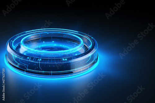 Futuristic sci-fi circle HUD element. Fractal portal glowing in neon color. photo