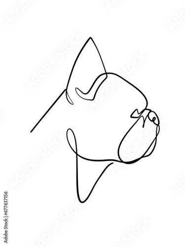 Pug dog is drawn in one line art style. Printable art. Pet Art