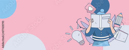 Education learning people flat vector concept hand drawn illustration
