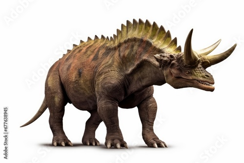 Triceratops horridus, dinosaur isolated on white background, front view, Generative AI © Not Just a Picture