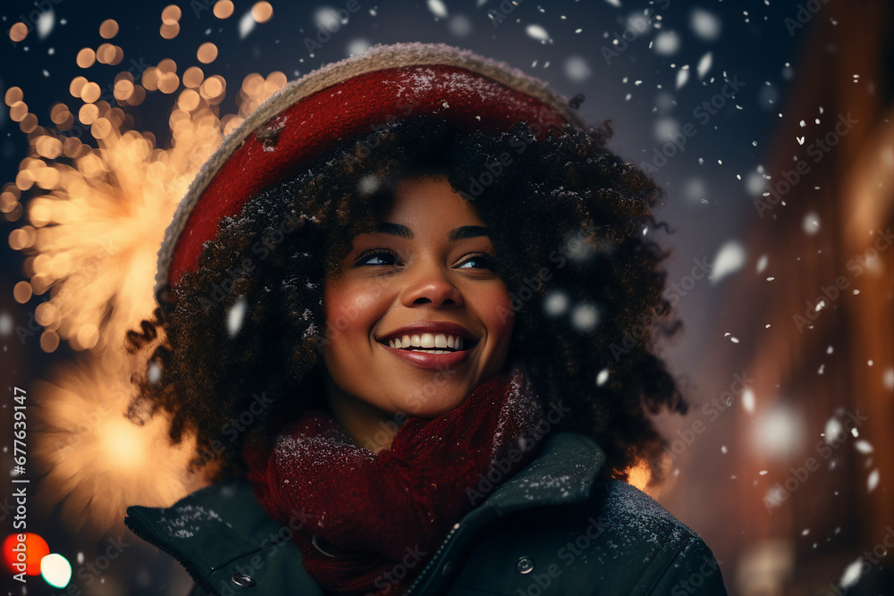 Magic christmas night with snow and fireworks made with Generative AI technology Magic christmas night with snow and fireworks made with Generative AI technology