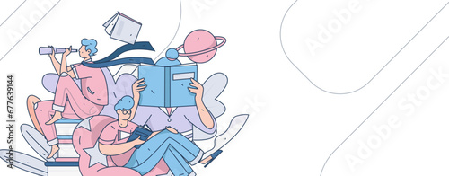 Education learning people flat vector concept hand drawn illustration
