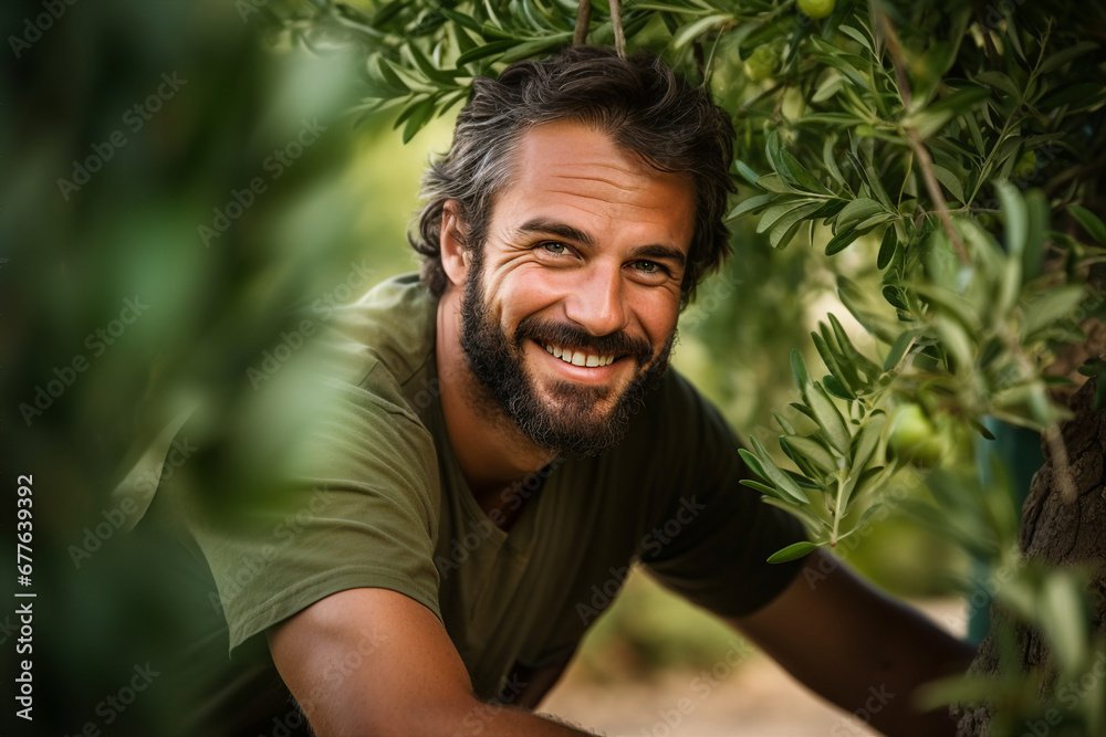 Generative AI technology picture of farmer person picking fresh harvest Earth day holiday nature protection