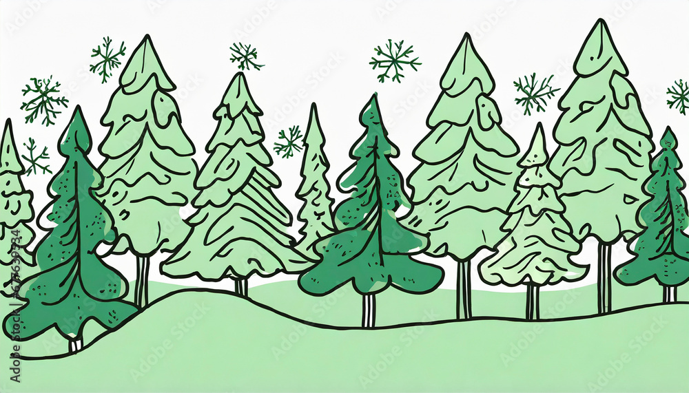 Obraz premium illustration of Christmas trees in green colors for a holiday card