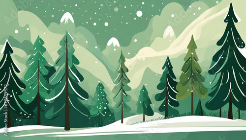 illustration of Christmas trees in green colors for a holiday card photo