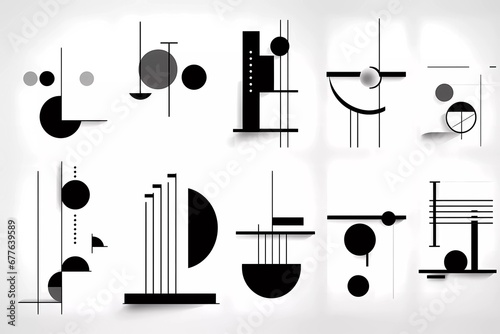 brutalist shapes, cool geometric shapes, minimalist bauhaus graphic design. generative ai