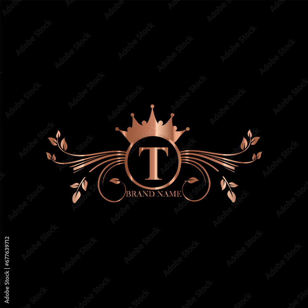 Obraz premium luxurious t letter logo design with golden color
